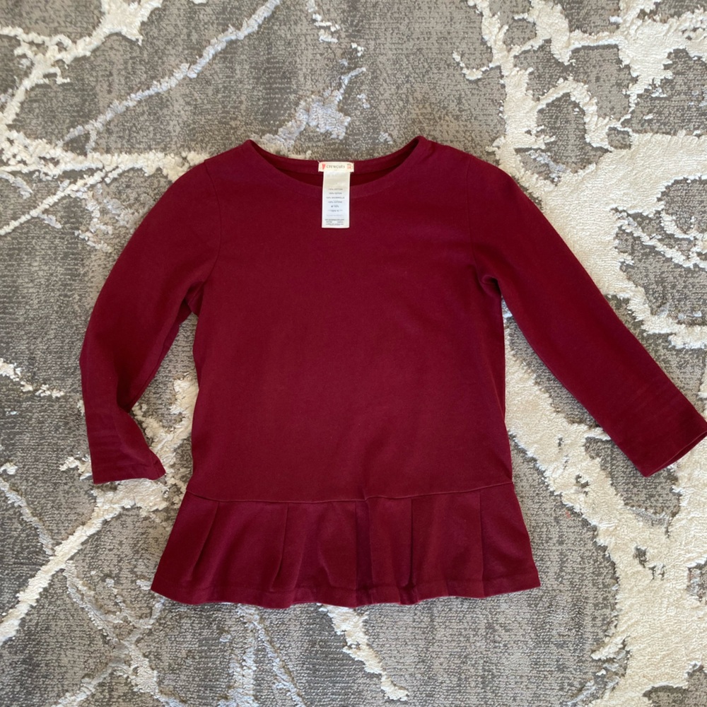 J.Crew Sz 14 Crewcuts Burgundy Red 100% Cotton Peplum Ruffle Shirt Blouse tee